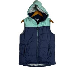 Ocean + Coast Womens Blue Color Block Hooded Puffer Vest NWT